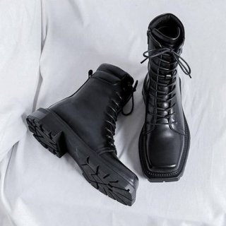 Men's Fashion Square Toe Ankle Boots Lace up Motorcycle Style | Canada  Men's Fashion Square Toe Ankle Boots Lace up Motorcycle Style | Canada
