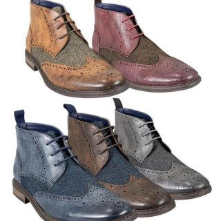 Men's Tweed Leather Mix Shoes Chelsea Lace up Boots | Canada  Men's Tweed Leather Mix Shoes Chelsea Lace up Boots | Canada